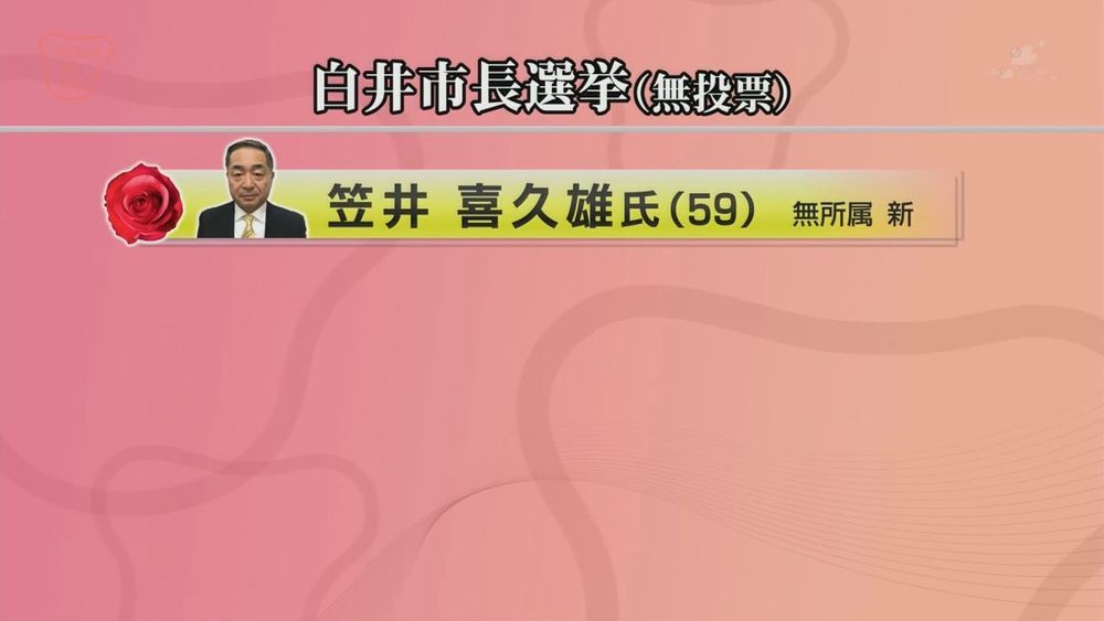 白井市長選　無投票で無所属の笠井喜久雄氏が当選
