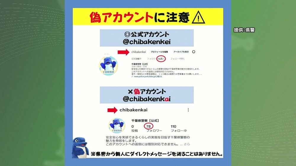 千葉県警の公式インスタグラムにニセアカウント　ＤＭ発信も　注意呼びかけ