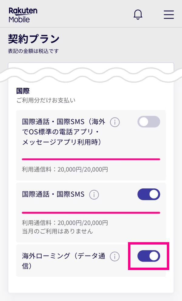 海外ローミング設定